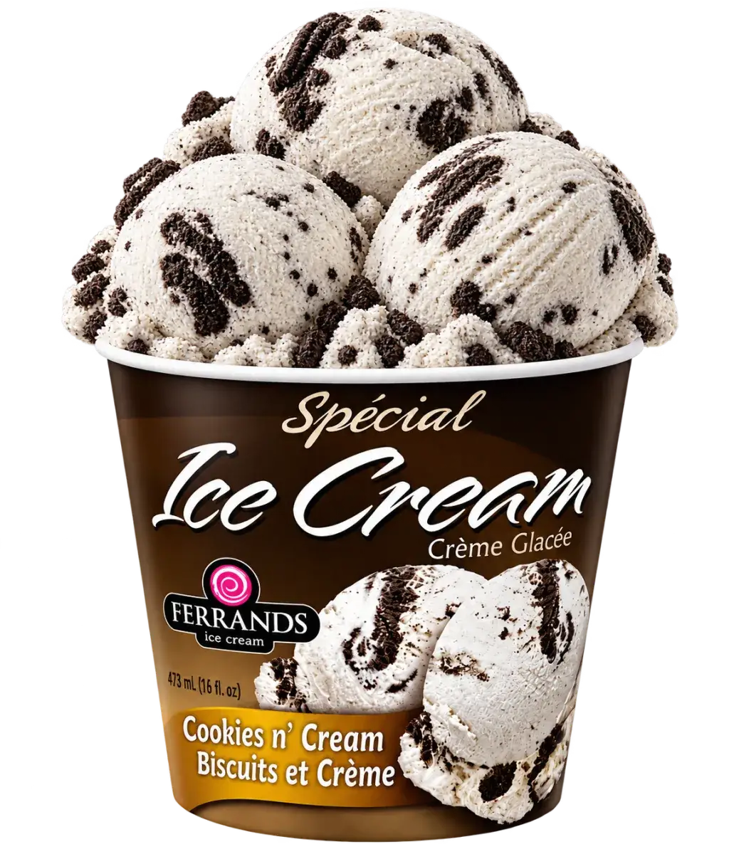 Cookies n' Cream 16oz tub with scoops on top